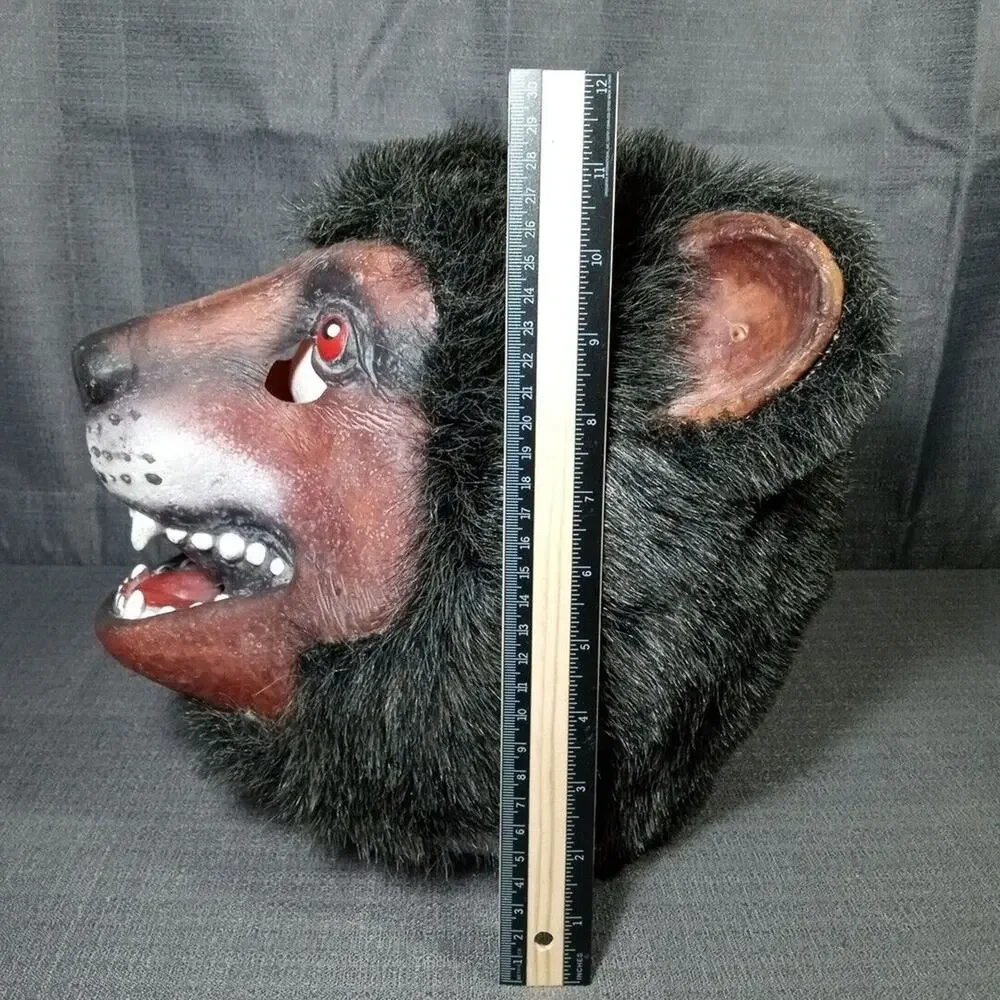 Werewolf Halloween Mask Brown Vintage 90s Wolfman Short Hair Scary LARGE Size